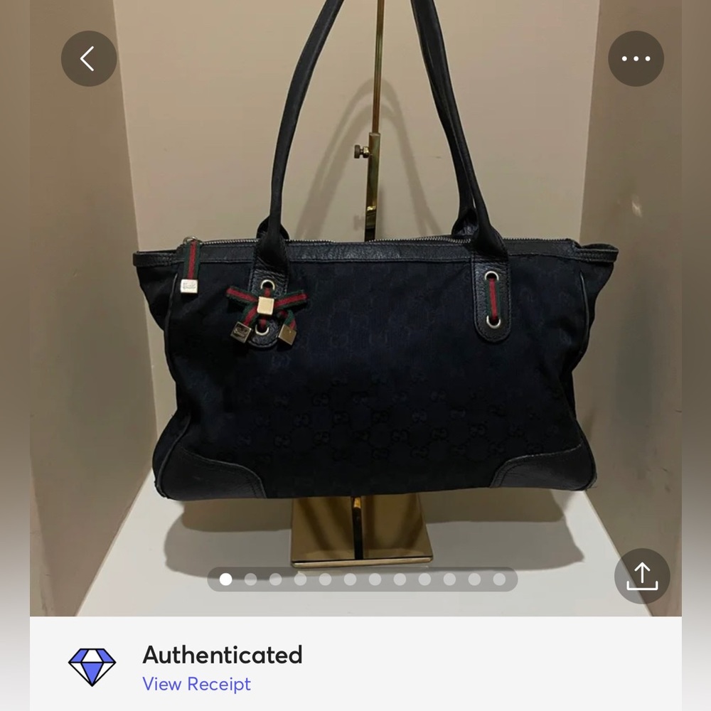 Gucci Black Nylon GG Princy Bag With Leather Handles